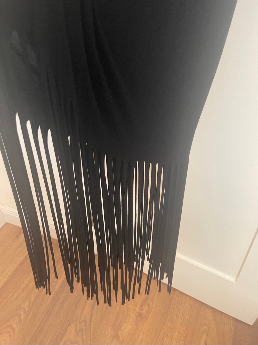 Sleek Black Fringe Maxi Dress - V-Neck - Picture 3 of 4